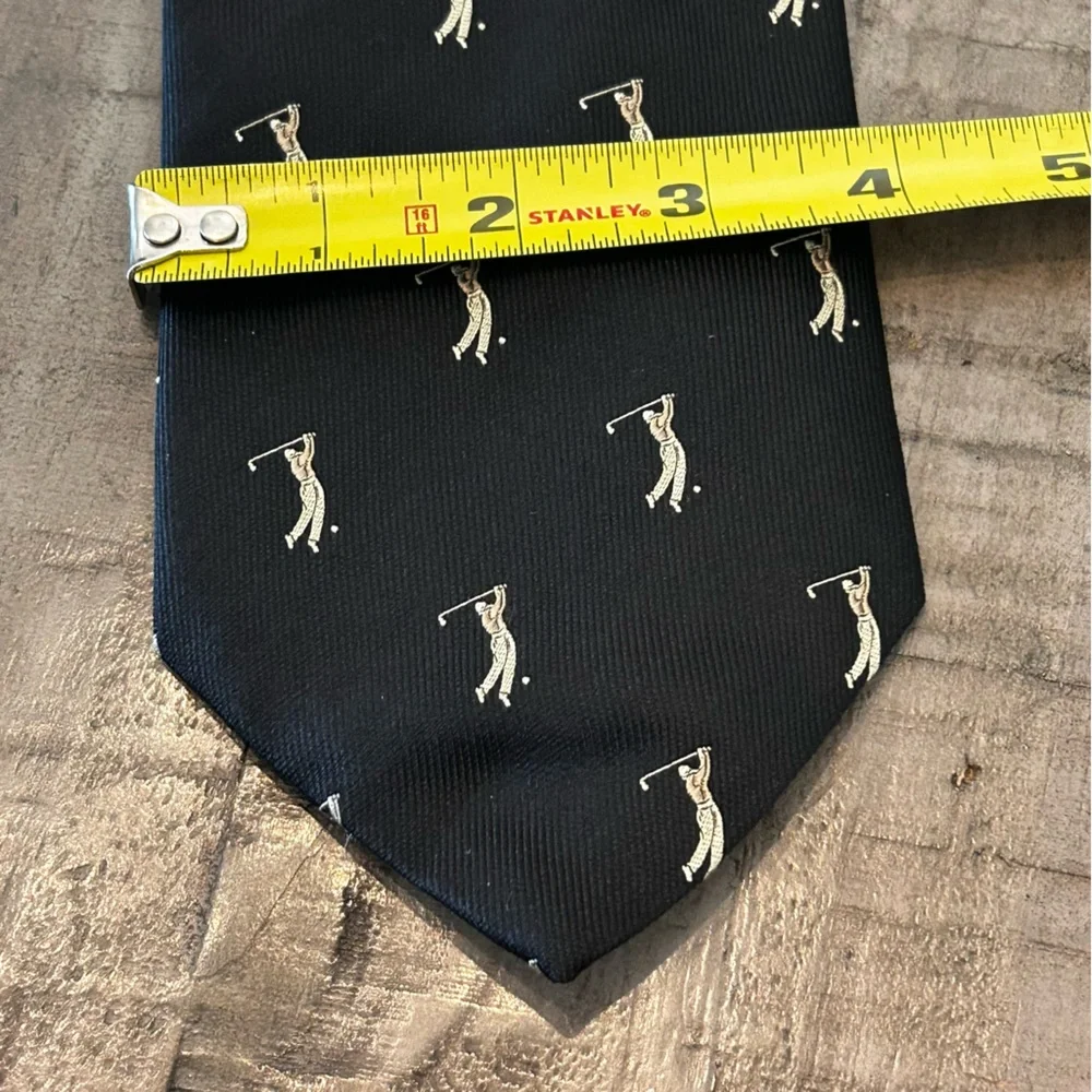 Golfing Black Silk Tie with Golfer Image Classy Look